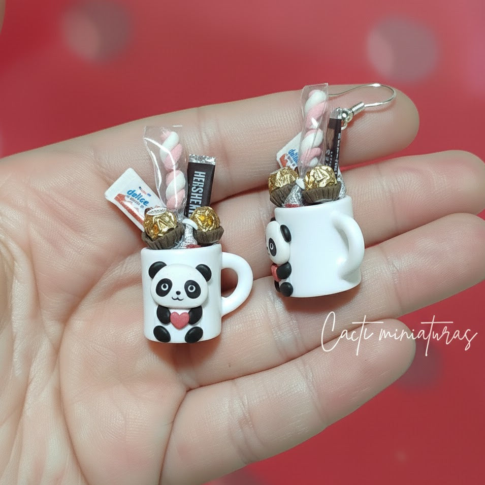 Mini tazas de osito panda con chocolates – Aretes