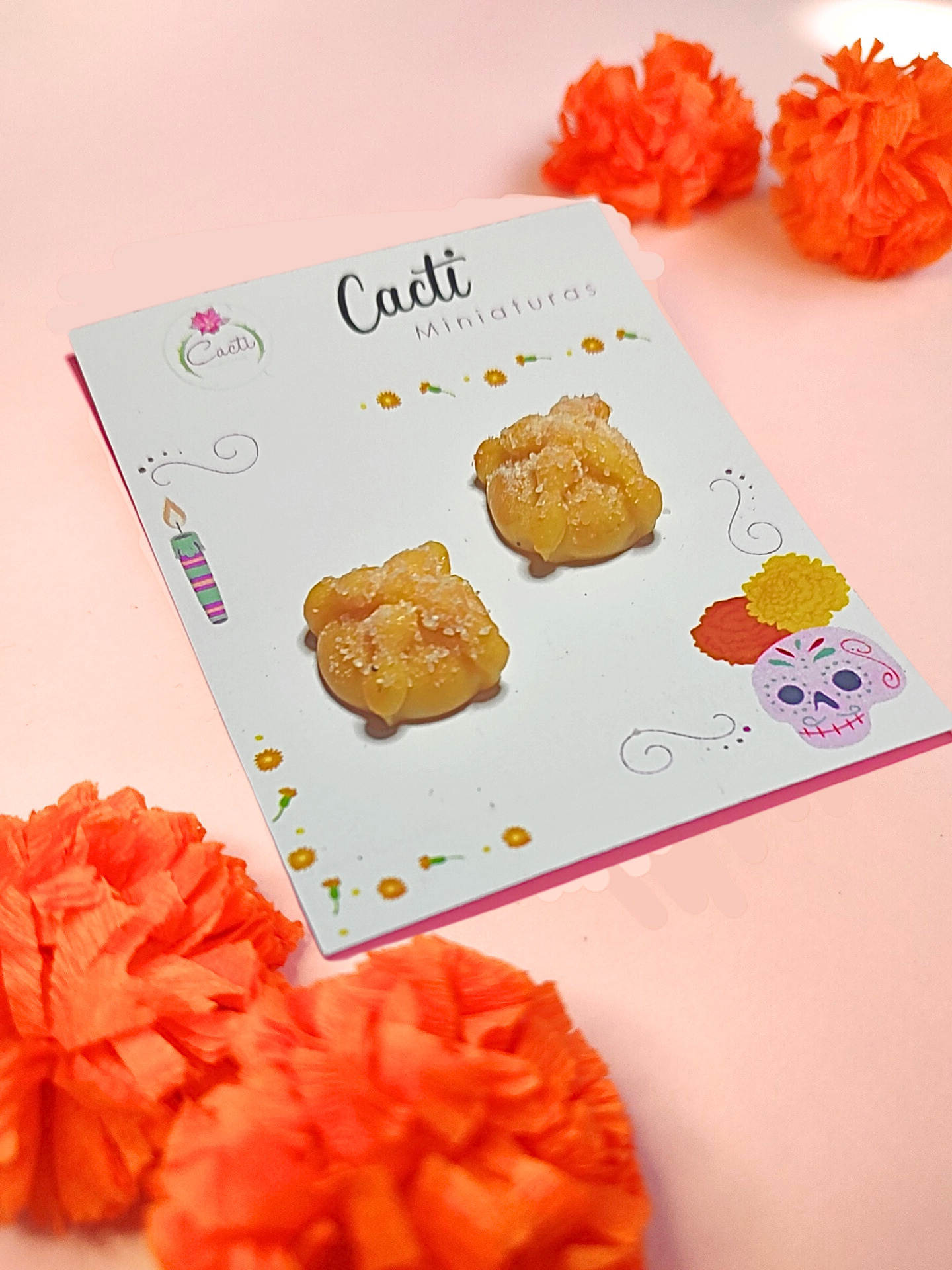 Aretes pan de muerto miniatura - Artesanal hecho a mano