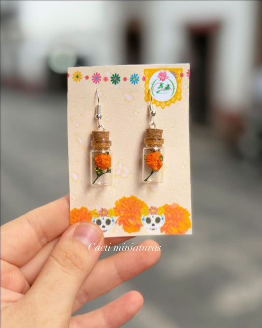 Aretes frasquito de cempasúchil