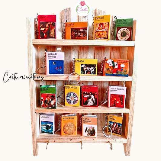 Librero portallaves con colección de 15  minilibros de la primaria