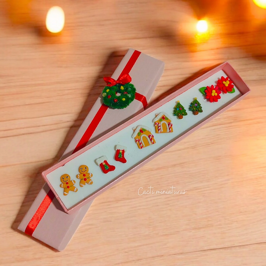 Set de aretes navideños -caja de regalo