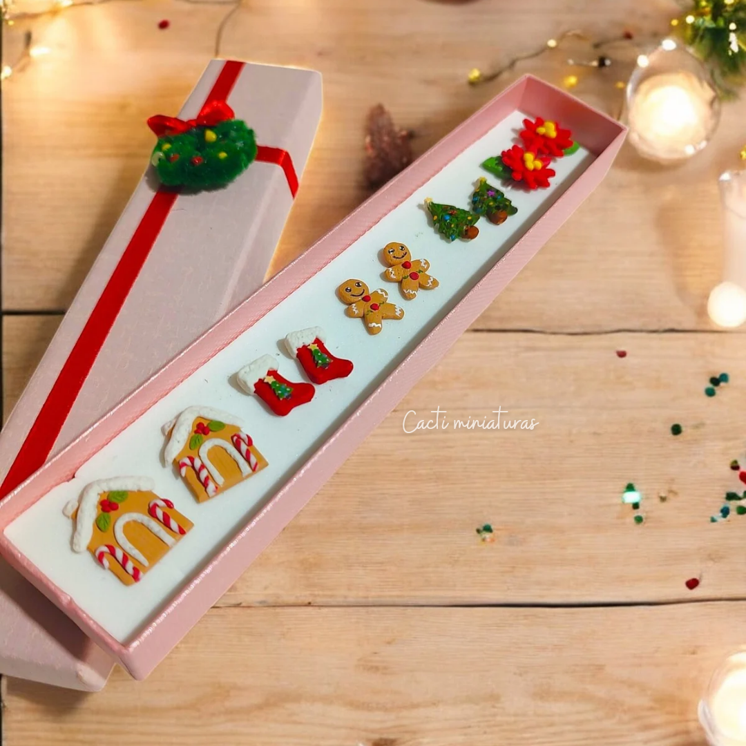 Set de aretes navideños -caja de regalo
