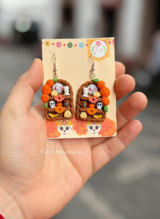 Aretes mini altar de Día de Muertos – Artesanía hecha a mano