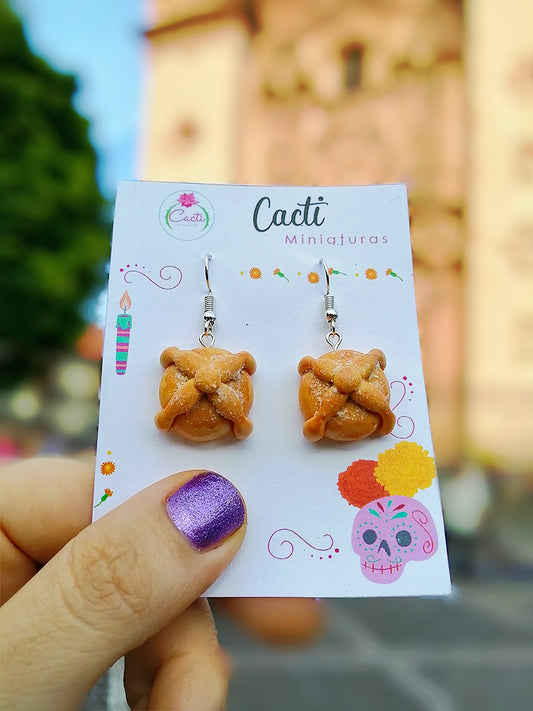 Aretes pan de muerto miniatura - Artesanal hecho a mano