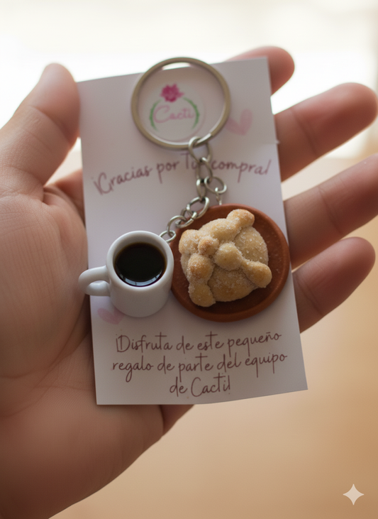 Llavero pan de muerto con café