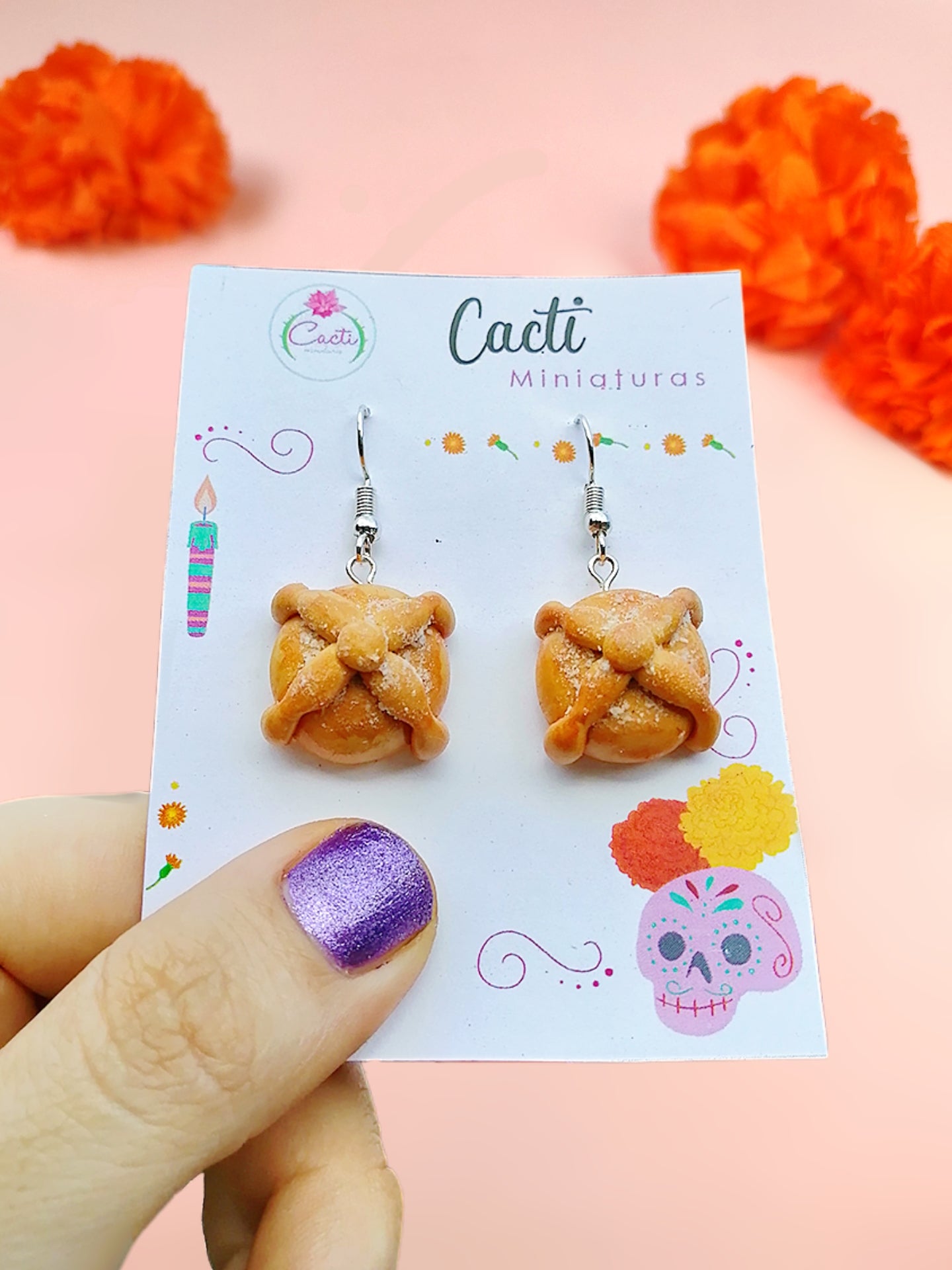 Aretes pan de muerto miniatura - Artesanal hecho a mano