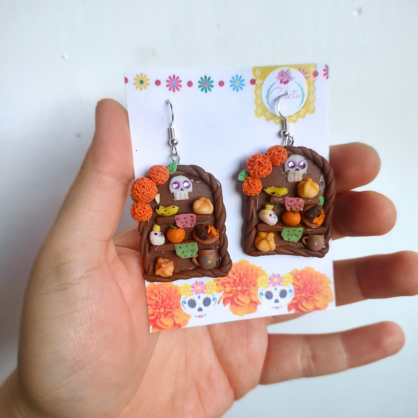 Aretes mini altar de Día de Muertos – Artesanía hecha a mano