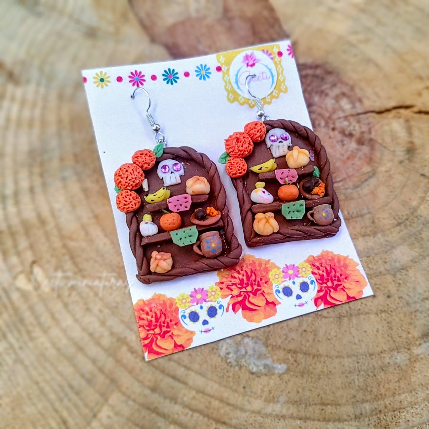 Aretes mini altar de Día de Muertos – Artesanía hecha a mano