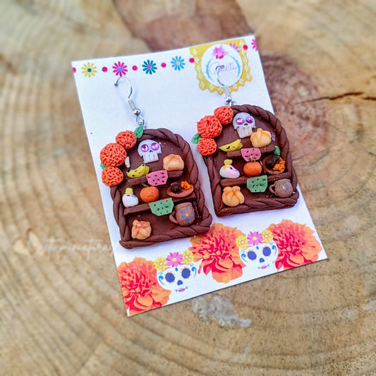 Aretes mini altar de Día de Muertos – Artesanía hecha a mano